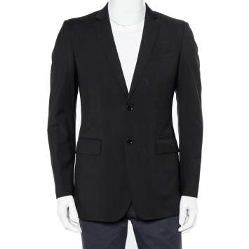 Pre Owned Burberry Black Wool Button Front Blazer M    