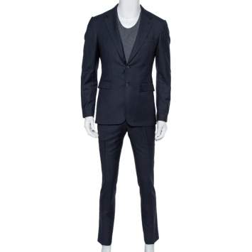 Pre Owned Burberry Navy Blue Wool Formal Suit M