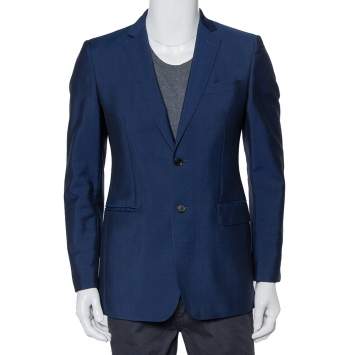 Pre Owned Burberry Blue Wool & Mohair Button Front Milbury Blazer M  