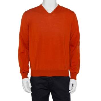 Pre Owned Burberry Burnt Orange Wool V-Neck Sweater M