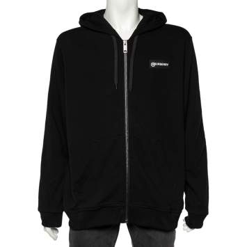 مملوكة مسبقًا Burberry Black Cotton Logo Check Panel Detail Hooded Sweatshirt XL