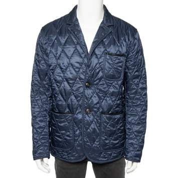 Pre Owned Burberry Navy Blue Synthetic Leather Trim Quilted Gillington Jacket XL