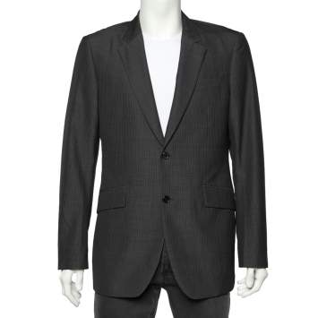 Pre Owned Burberry Charcoal Grey Striped Wool Button Front Blazer XL