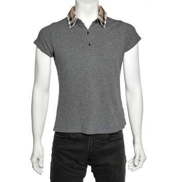 Pre Owned Burberry Grey Cotton Pique Polo T-Shirt L