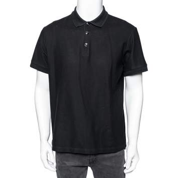 Pre Owned Burberry Black Cotton Pique Logo Embossed Button Detailed Polo T-Shirt XL