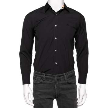 مملوكة مسبقًا Burberry Black Cotton Button Front Shirt XS