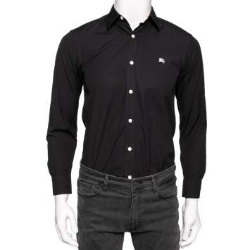 Pre Owned Burberry Black Cotton Button Front Shirt XS