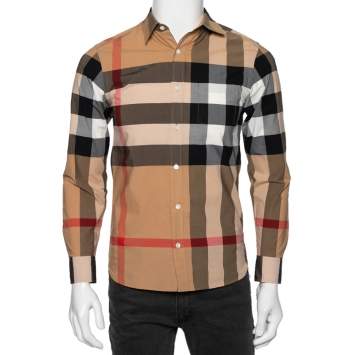 Pre Owned Burberry Beige Checkered Cotton Button Front Shirt XS