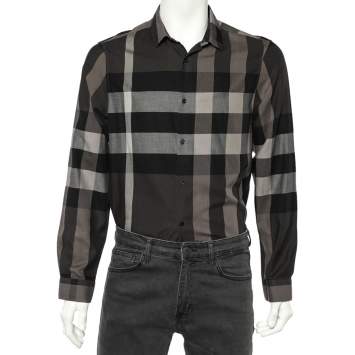 مملوكة مسبقًا Burberry Black Nova Check Cotton Tailored Shirt L