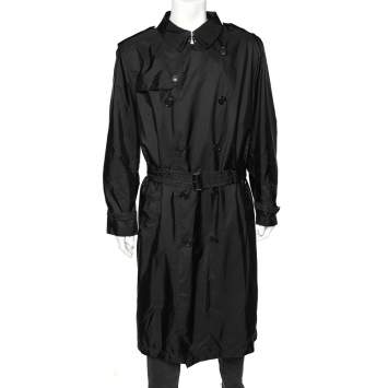 Pre Owned Burberry Black Taffeta Double Breasted Long Coat XL