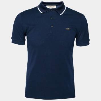 Pre Owned Burberry Navy Blue Short Sleeve Polo T-Shirt M