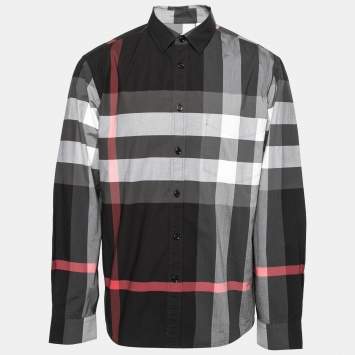 Pre Owned Burberry Black Checked Cotton Button Front Shirt XXL