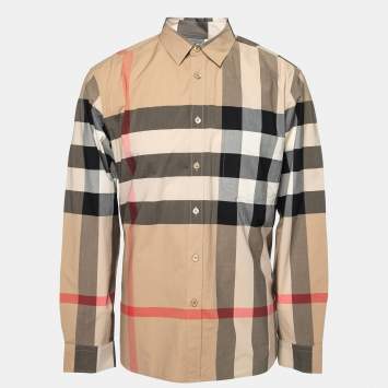 Pre Owned Burberry Beige Checked Cotton Button Front Shirt XXL