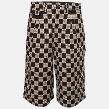 مملوكة مسبقًا Burberry Black & Beige Chequer Jacquard Tailored Shorts L