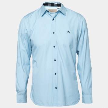 Pre Owned Burberry Blue Cotton Button Front Shirt M
