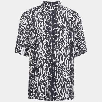 Pre Owned Burberry Black Leopard Print Button Front Short Sleeve Shirt S