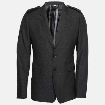 Pre Owned Burberry London Charcoal Grey Wool Single-Breasted Blazer L