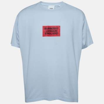 Pre Owned Burberry Light Blue Cotton Logo Print Oversized T-Shirt L