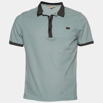 Pre Owned Burberry Sage Green Cotton Pique Polo T-Shirt L