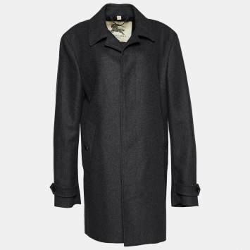 Pre Owned Burberry Dark Grey Wool Button Front Coat XXL