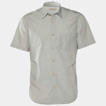 Pre Owned Burberry Brit Grey Cotton Short Sleeve Shirt L