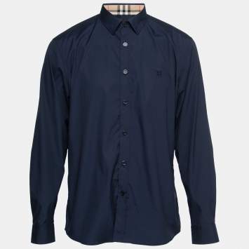 Pre Owned Burberry Navy Blue Cotton Button Front Shirt XL