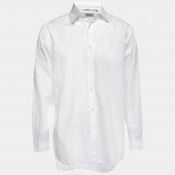 Pre Owned Burberry White Poplin Button Front Shirt M