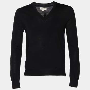 Pre Owned Burberry Black Merino Wool V-Neck Sweater M