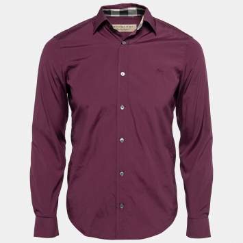 Pre Owned Burberry Burgundy Cotton Button Front Shirt S