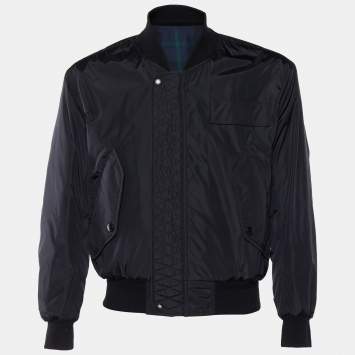 Pre Owned Burberry Black Synthetic & Checkered Cotton Reversible Bomber Jacket S