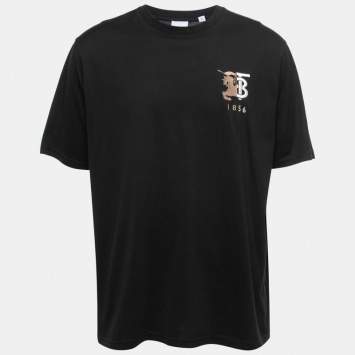 Pre Owned Burberry Black Cotton Hesford TB Monogram T-Shirt XL
