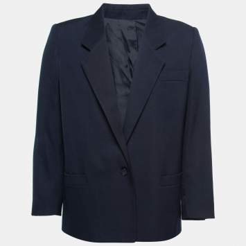 Pre Owned Burberry Vintage Navy Blue Wool Blend Single-Breasted Blazer XXL