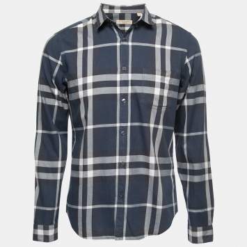 Pre Owned Burberry Blue Checked Cotton Button Down Shirt M