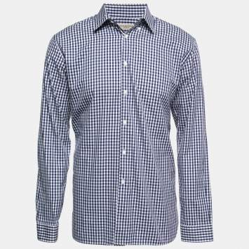 Pre Owned Burberry Blue Checked Cotton Button Front Shirt L