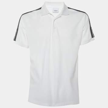 Pre Owned Burberry White Cotton Pique logo Band Detail Stonely Polo T-shirt S