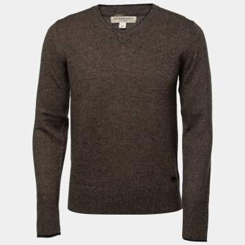 Pre Owned Burberry Brown Wool & Cashmere Knit V-Neck Sweater M
