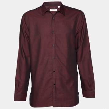 مملوكة مسبقًا Burberry Burgundy Checkered Cotton Tailored Shirt L