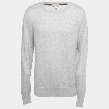 Pre Owned Burberry Grey Cotton & Cashmere Knit Pullover 2XL
