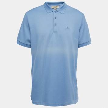 Pre Owned Burberry Blue Cotton Pique Short Sleeve Polo T-Shirt XXL