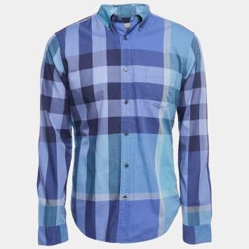 Pre Owned Burberry Blue/Violet Checkered Cotton Full Sleeve Shirt L