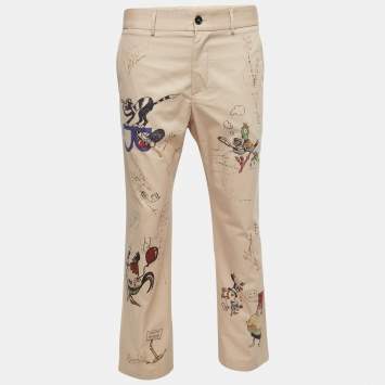 Pre Owned Burberry Beige Cotton Sketch Print Trousers M