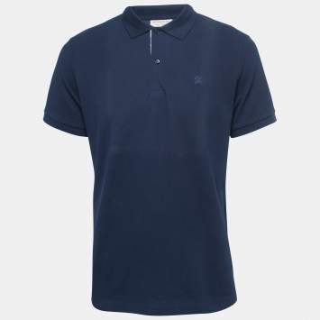 Pre Owned Burberry Navy Blue Cotton Pique Polo T-Shirt L
