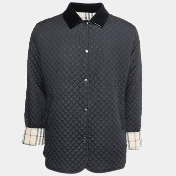Pre Owned Burberry Black Vintage Quilted Nylon Button Front Jacket S