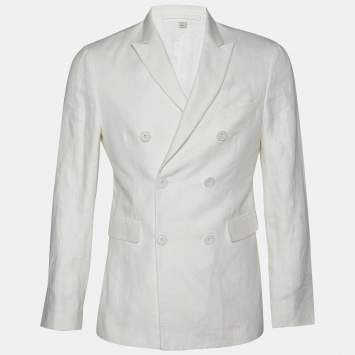 Pre Owned Burberry White Linen Double Breasted Blazer M