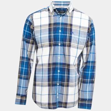 Pre Owned Burberry Blue Plaid Cotton Button Front Full Sleeve Shirt L