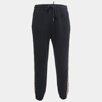 Pre Owned Burberry Black Checkford Cotton Knit Joggers XL