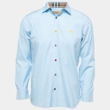 Pre Owned Burberry Blue Cotton Button Front Full Sleeve Shirt M