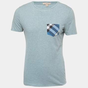 مملوكة مسبقًا Burberry Brit Light Blue Cotton Knit Nova Check Pocket Detail T-Shirt S
