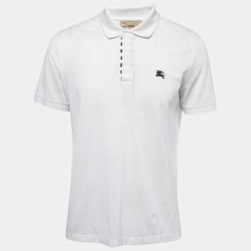 Pre Owned Burberry White Logo Embroidered Cotton Pique Polo T-Shirt L