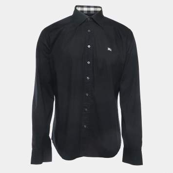 مملوكة مسبقًا Burberry Black Logo Embroidered Cotton Button Front Slim Fit Shirt XL